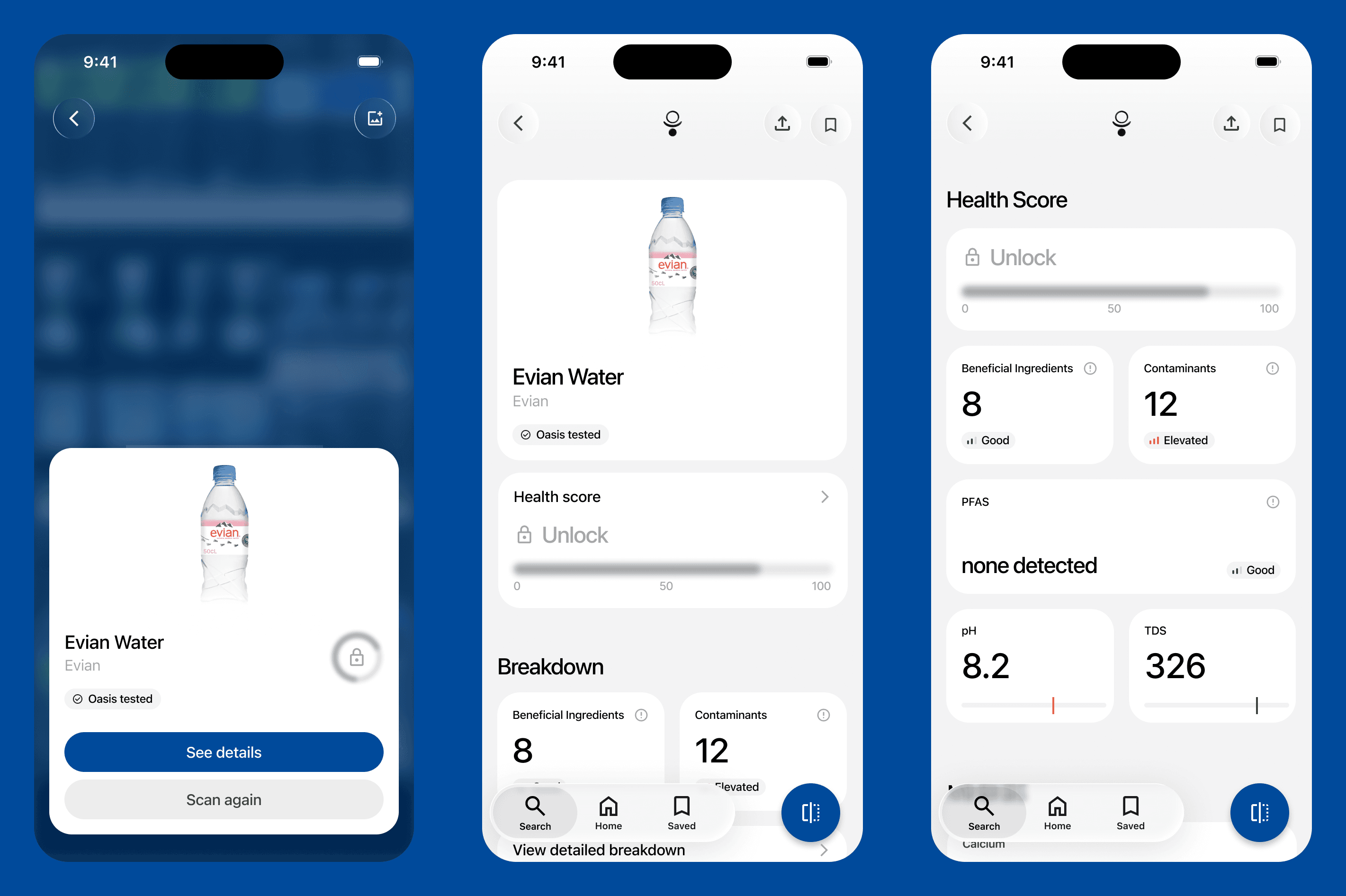 Oasis — scan a product, unlock its health score, and explore the full breakdown
