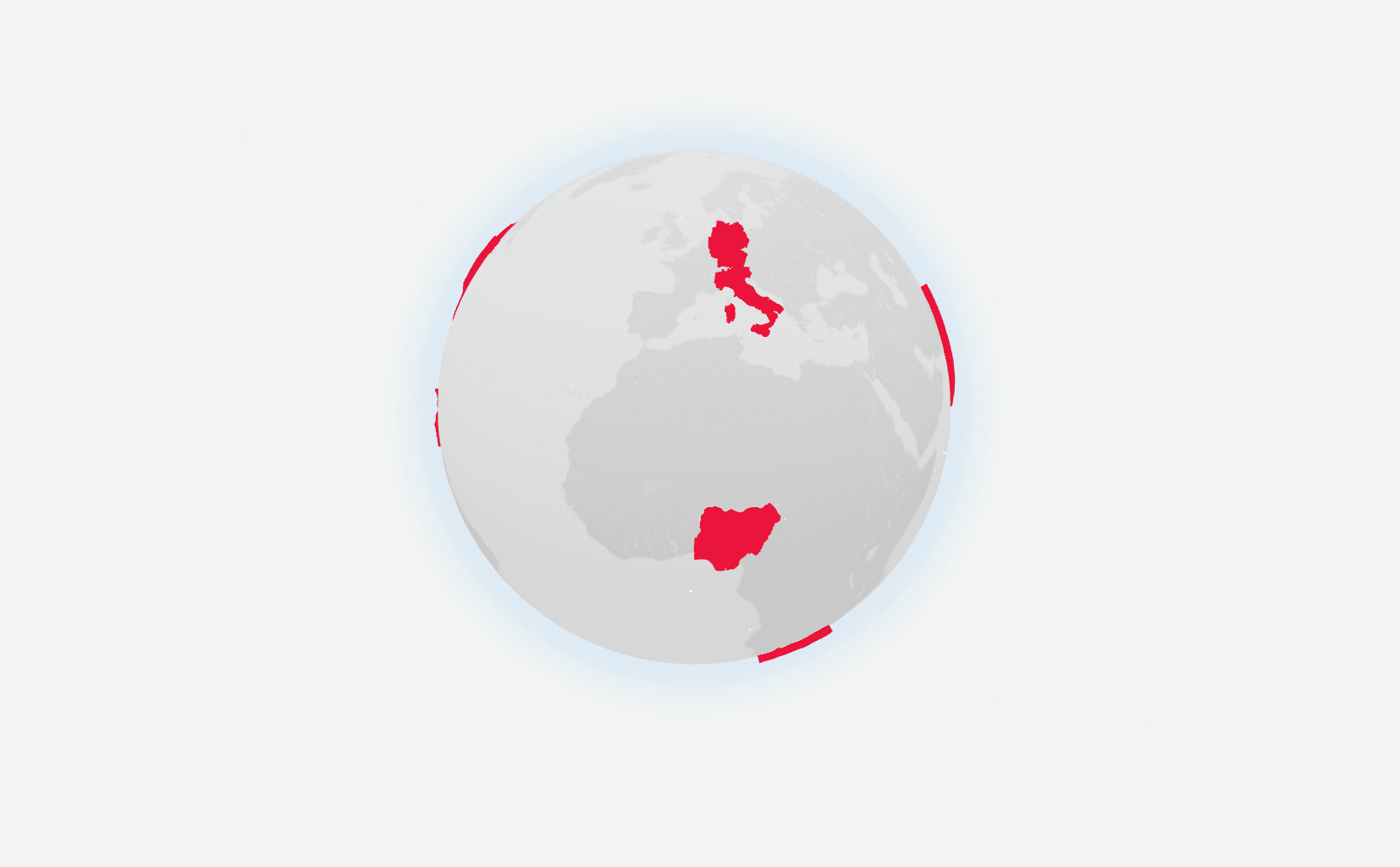 Interactive 3D globe highlighting countries